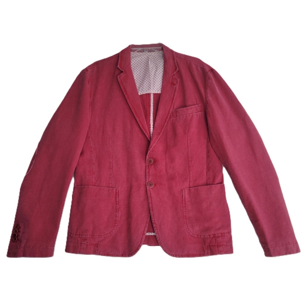 Exibit Italia Blazer Mens 52-US 42 Red Hopsack Two Button Elbow Patch Sport Coat